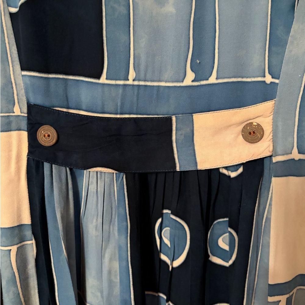 Authentic Bali Batik Geometric Abstract Maxi Dress | Cinch Back | Wood Buttons - Picture 12 of 16